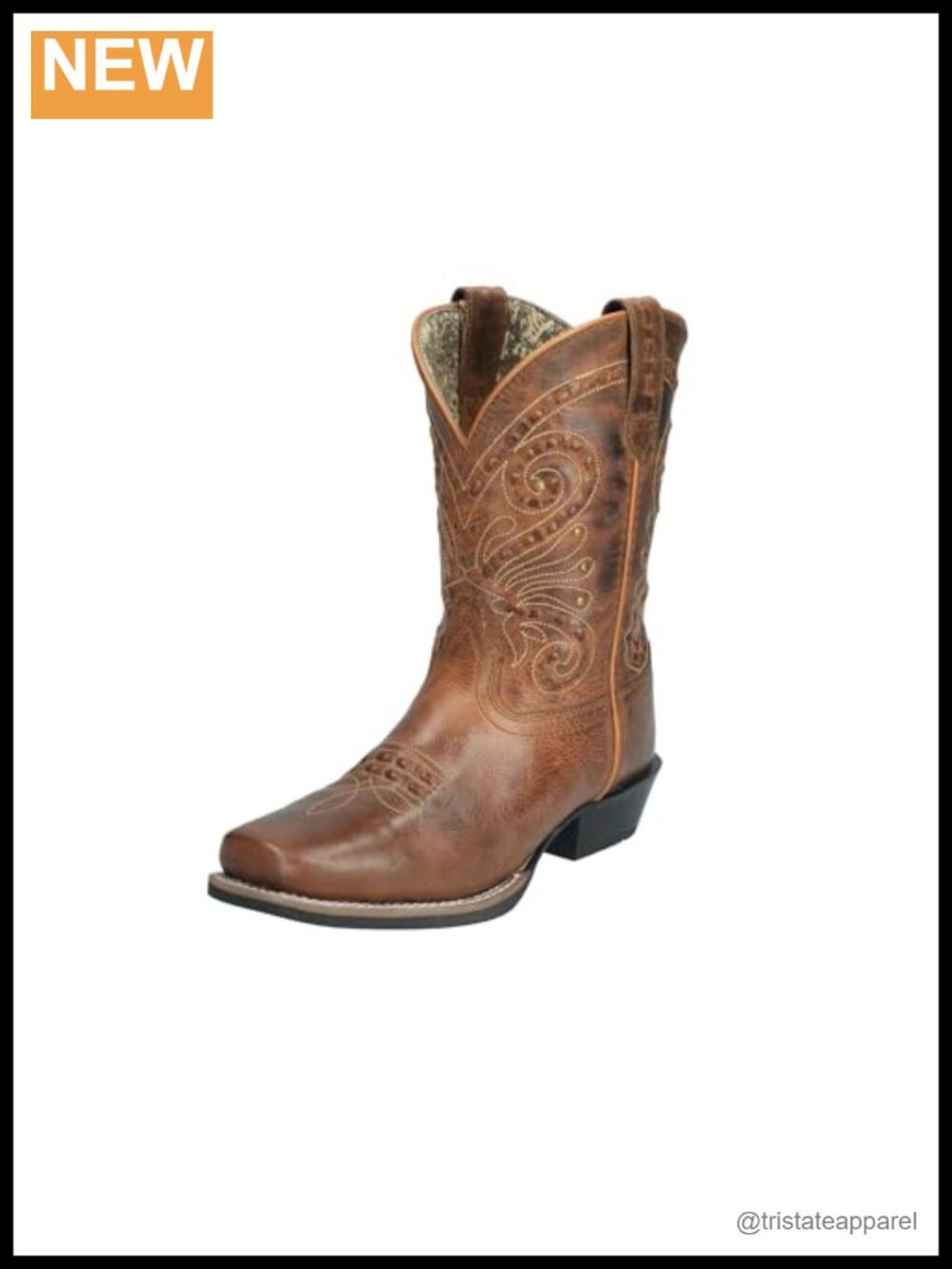 Leather Mid-Calf Motorcycle Boots Steel Shank Western Heel Slip-On